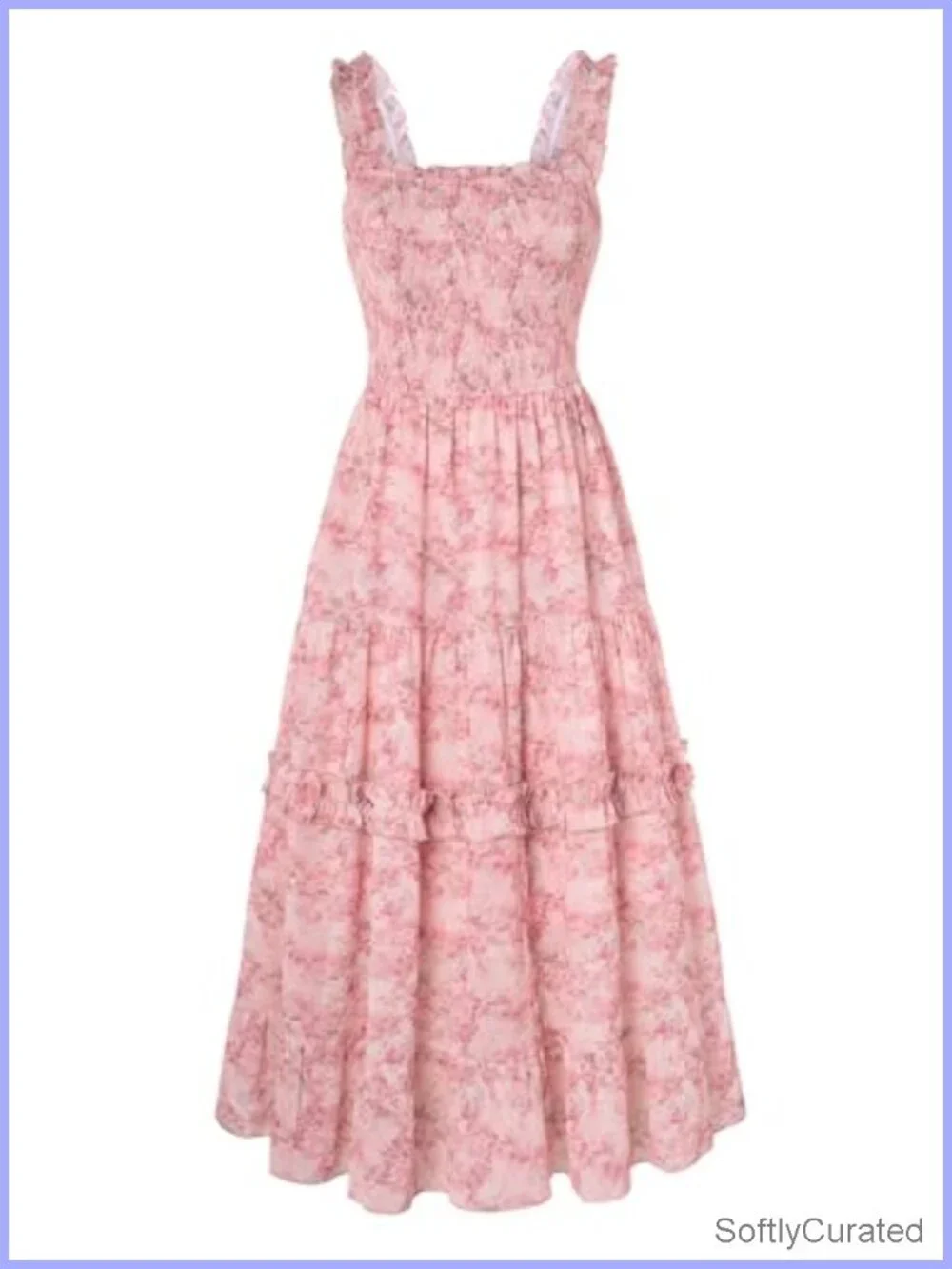 Floral Smocked Square Neck Tiered Maxi Sundress with Pockets